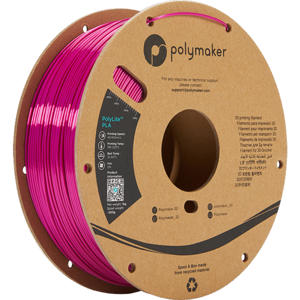 [MOQ: 10KG] PolyLite Silk PLA Magenta, 1.75 mm / 1000 g