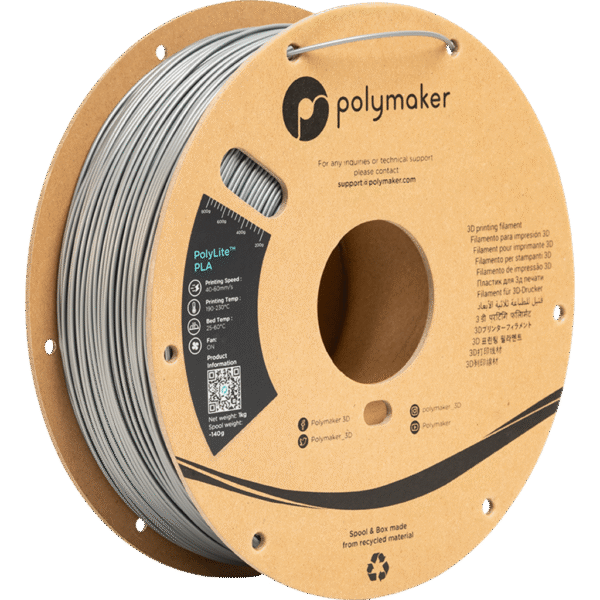 [MOQ: 10KG] PolyLite PLA Steel Grey, 1.75 mm / 1000 g