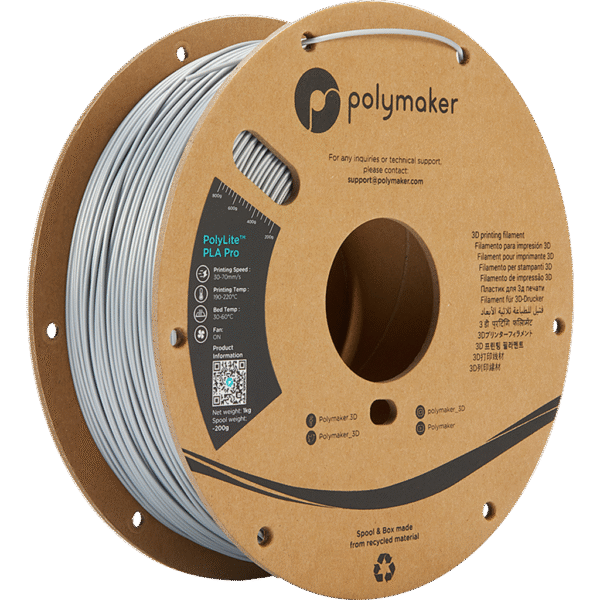 [MOQ: 10KG] PolyLite PLA PRO Silver, 1.75 mm / 1000 g