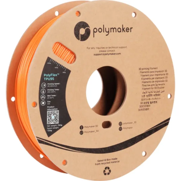 [MOQ: 10KG] PolyFlex TPU95 Orange, 1.75mm (750 g)