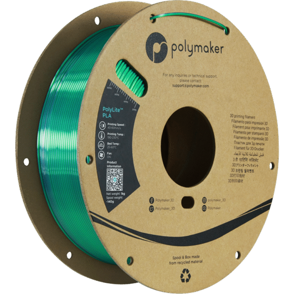[MOQ: 10KG] PolyLite Dual Silk PLA Jadeite Green-Chrome, 1.75 mm / 1000 g