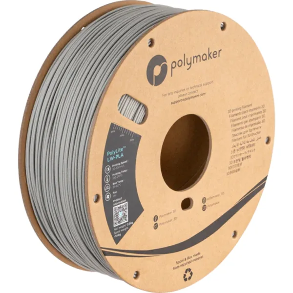 [MOQ: 10KG] PolyLite LW-PLA Grey, 1.75 mm / 800 g