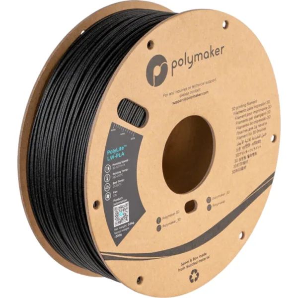 [MOQ: 10KG] PolyLite LW-PLA Black, 1.75 mm / 800 g